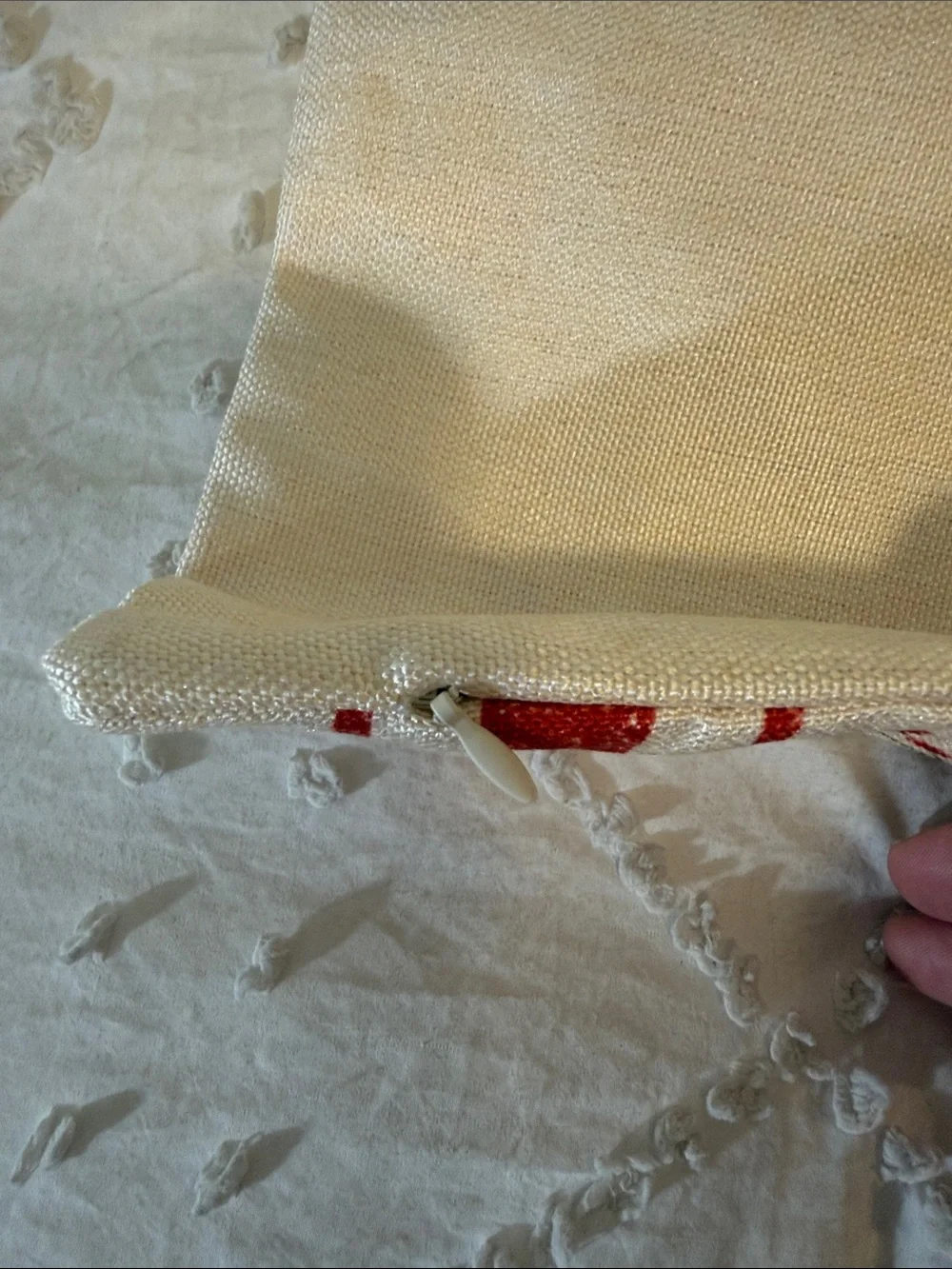 Reindeer Farm Holiday Pillow Cover - Red and Cream
